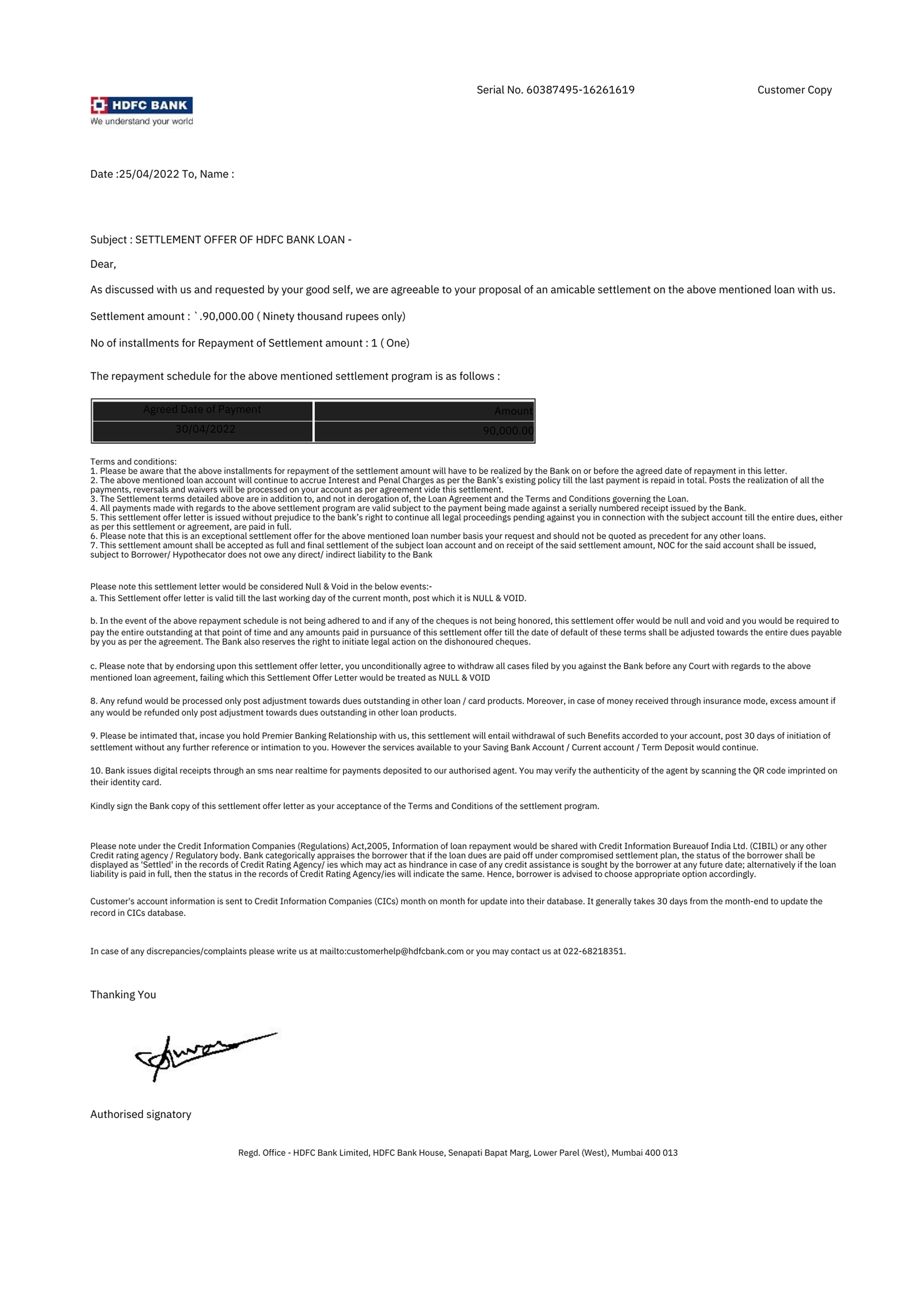 Settlement Letter 16