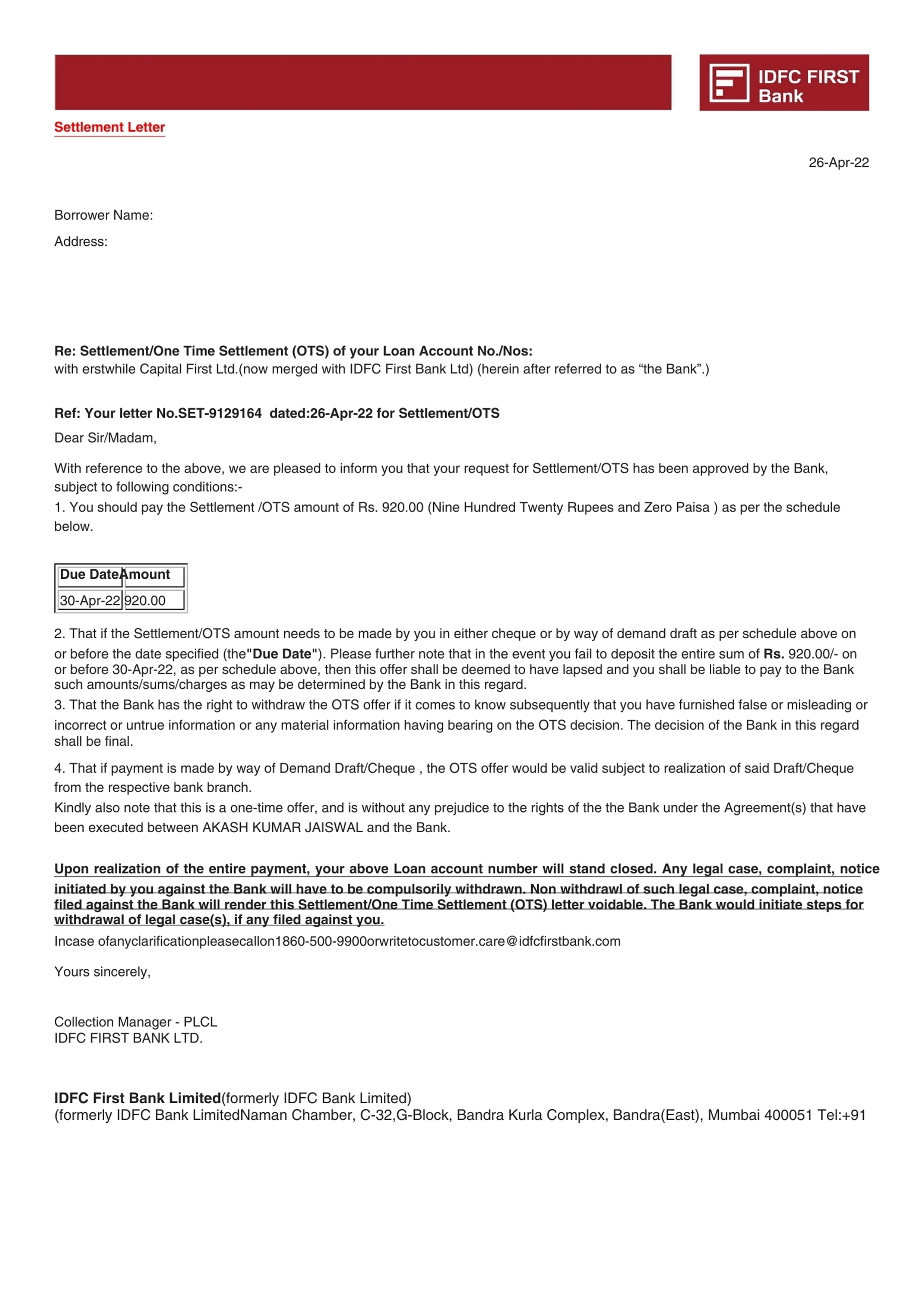 Settlement Letter 6