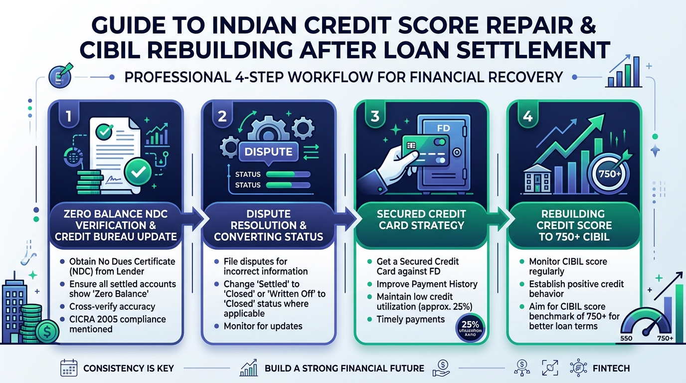 CIBIL Score Rebuilding After Settlement Process Summary Infographic