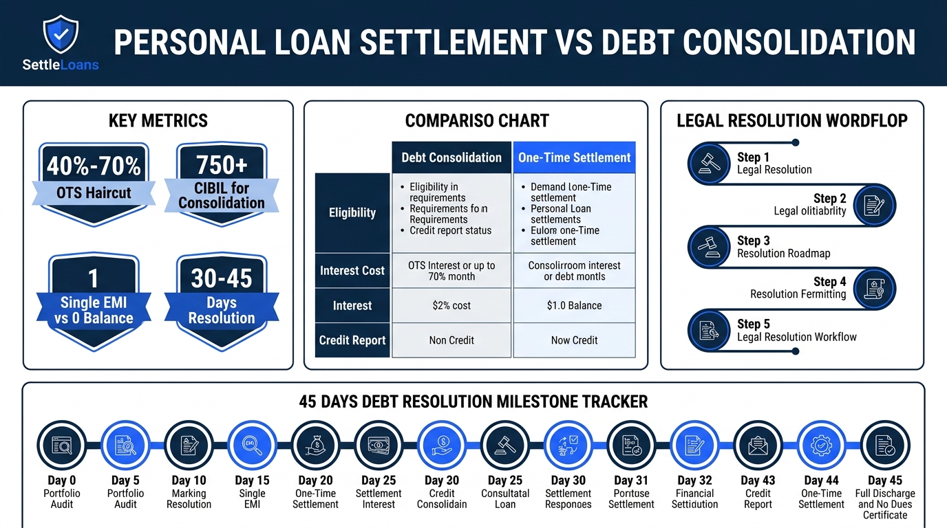 Personal Loan Settlement vs Debt Consolidation Summary Infographic
