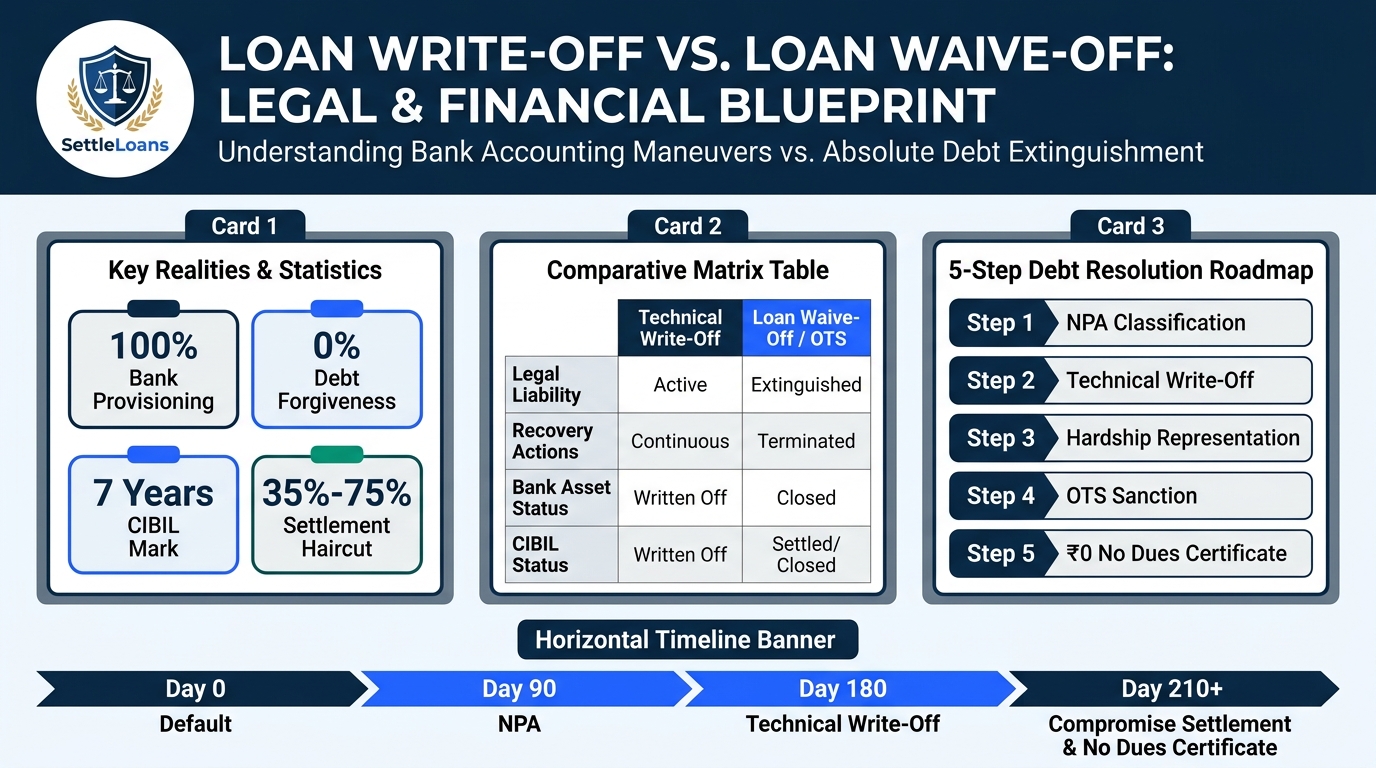 Loan Write-Off vs Loan Waive-Off Summary Infographic
