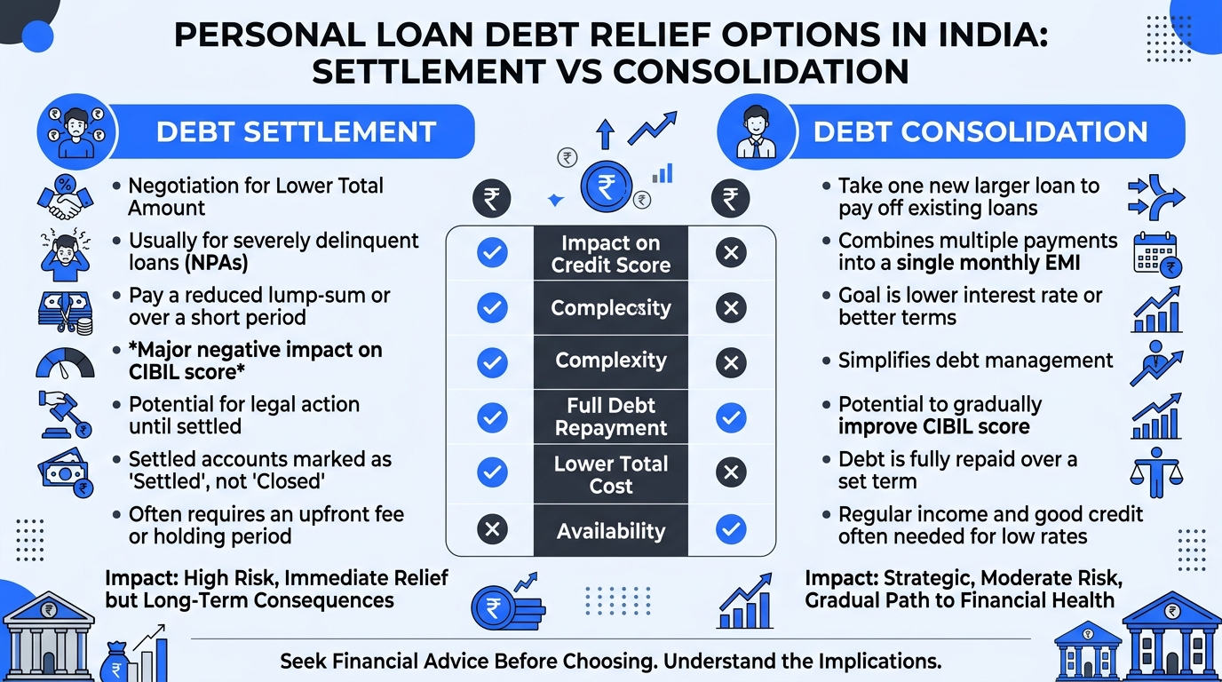 Personal Loan Debt Settlement vs Debt Consolidation Infographic