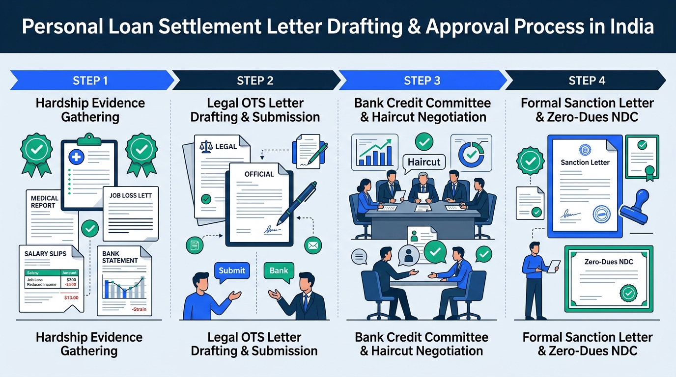 Personal Loan Settlement Letter Drafting and Bank Approval Process Infographic